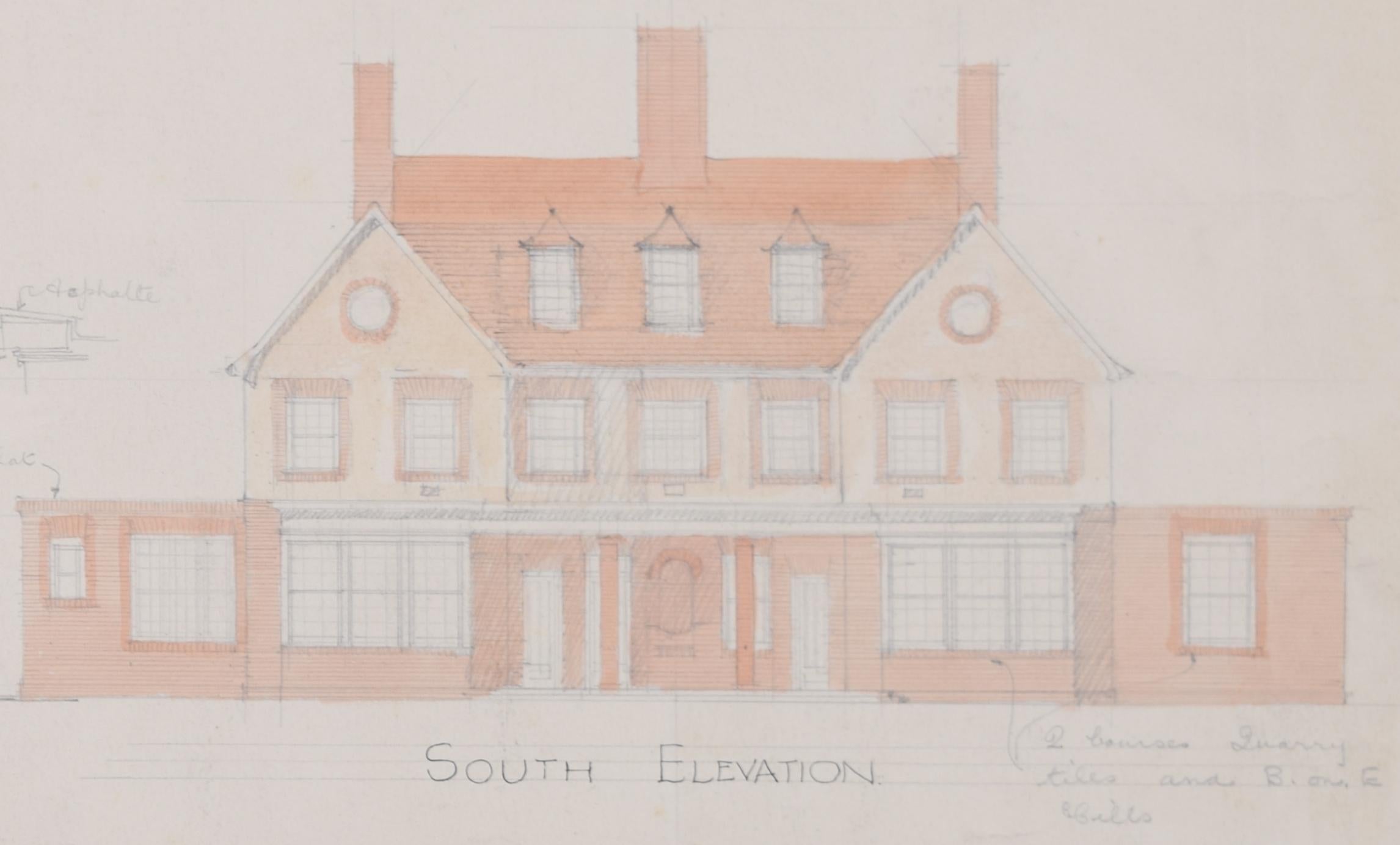 Design for a Country House drawing by H Clark For Sale 1