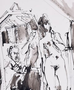 Autorretrato en dos espejos con dibujo a tinta Desnudo de Peter Collins ARCA
