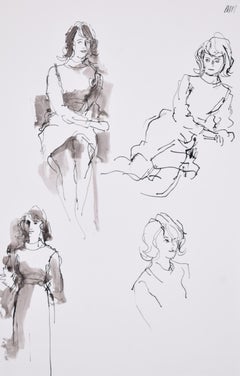 Retro Figure Studies ink drawing by Peter Collins ARCA