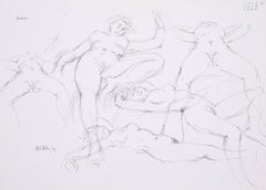 Reclining Nude Studies of Andrea ink drawing by Peter Collins ARCA