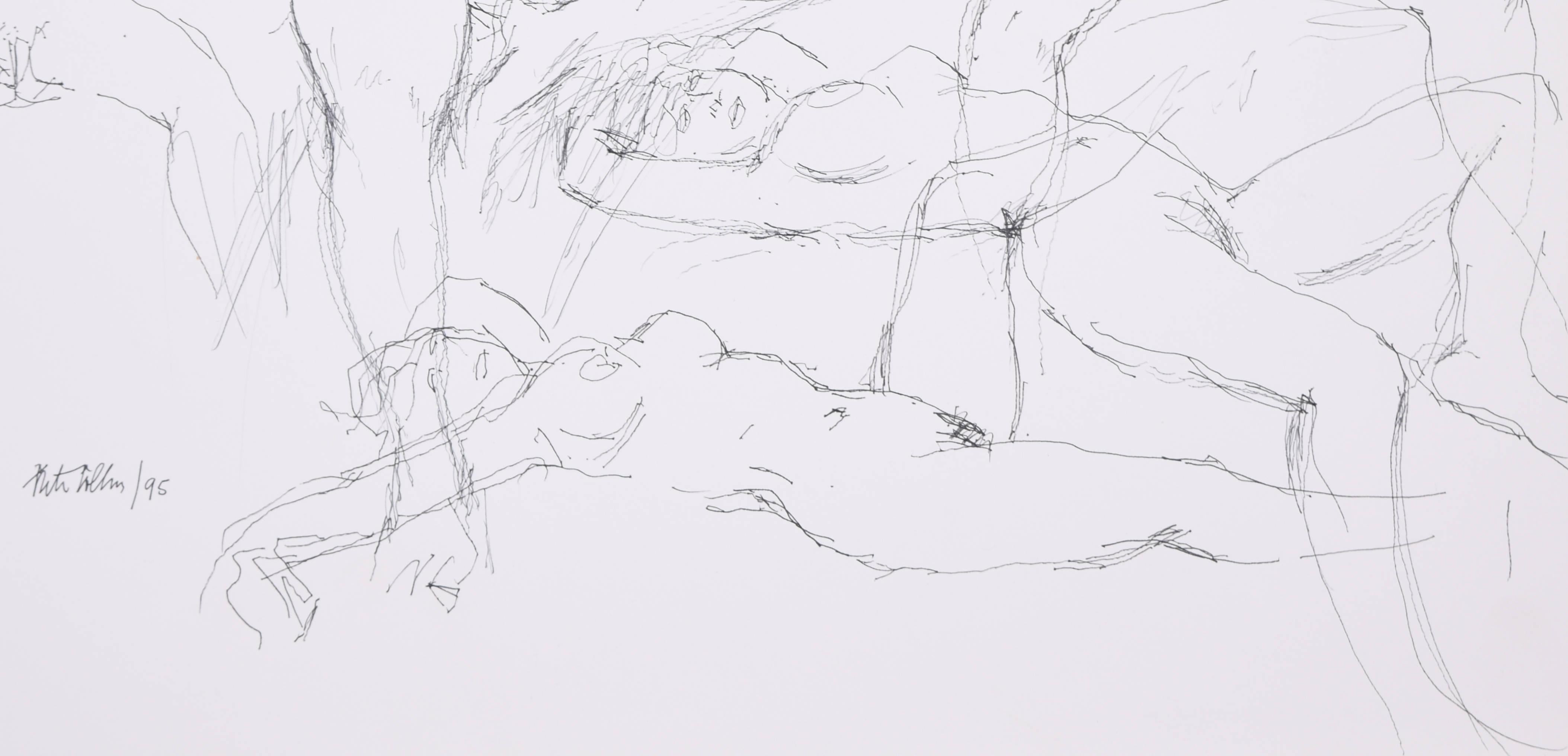 Reclining Nude Studies of Andrea ink drawing by Peter Collins ARCA For Sale 3