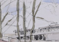 Wolfson College, Oxford watercolour by Gavin Pomeroy