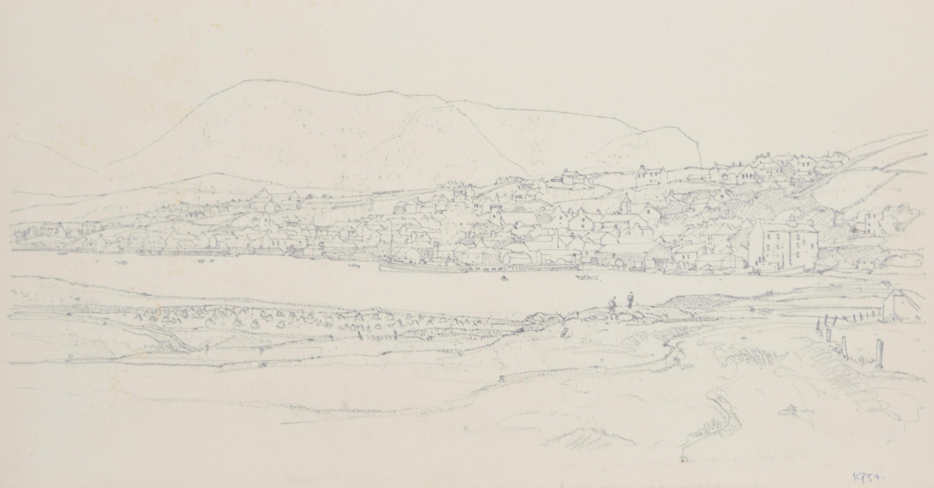 We acquired a series of paintings from Claude Muncaster's studio. To find more scroll down to "More from this Seller" and below it click on "See all from this seller." 

Claude Muncaster (1903 - 1974)
Stromness, Orkney
Pencil drawing
23 x 53 cm

A