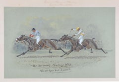 Antique Horse racing Cambridge University jockeys watercolour by William Verner Longe