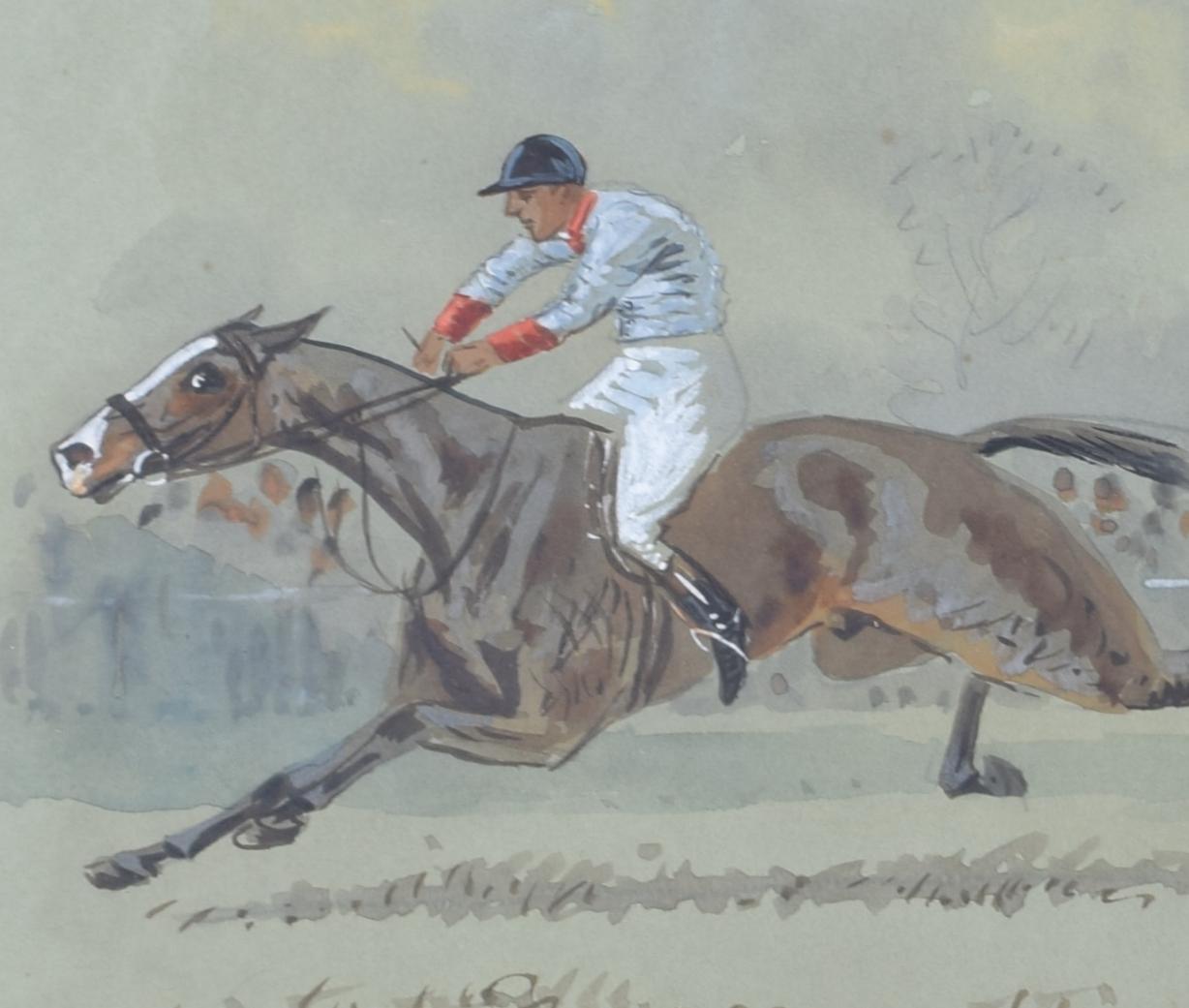 Horse racing Cambridge University jockeys watercolour by William Verner Longe For Sale 1