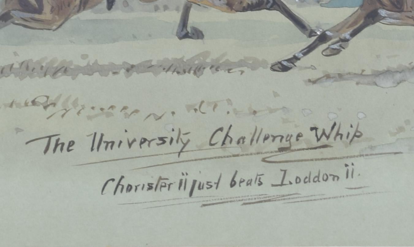 Horse racing Cambridge University jockeys watercolour by William Verner Longe For Sale 3