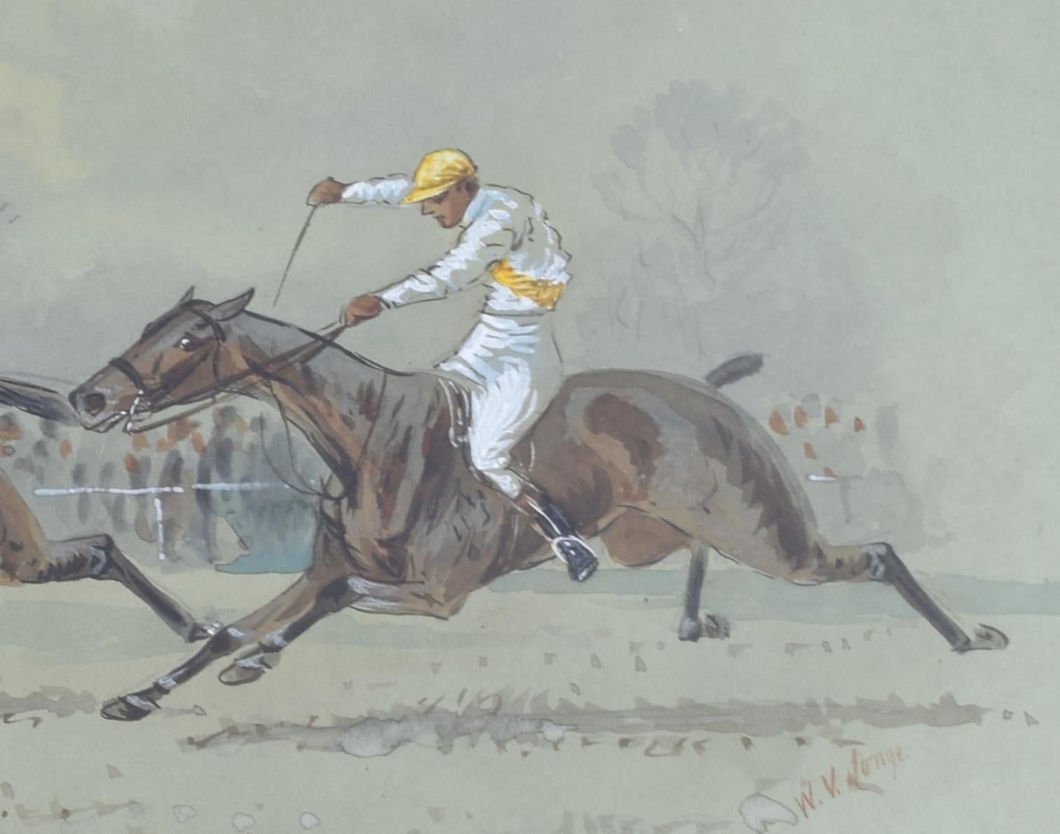Horse racing Cambridge University jockeys watercolour by William Verner Longe For Sale 2