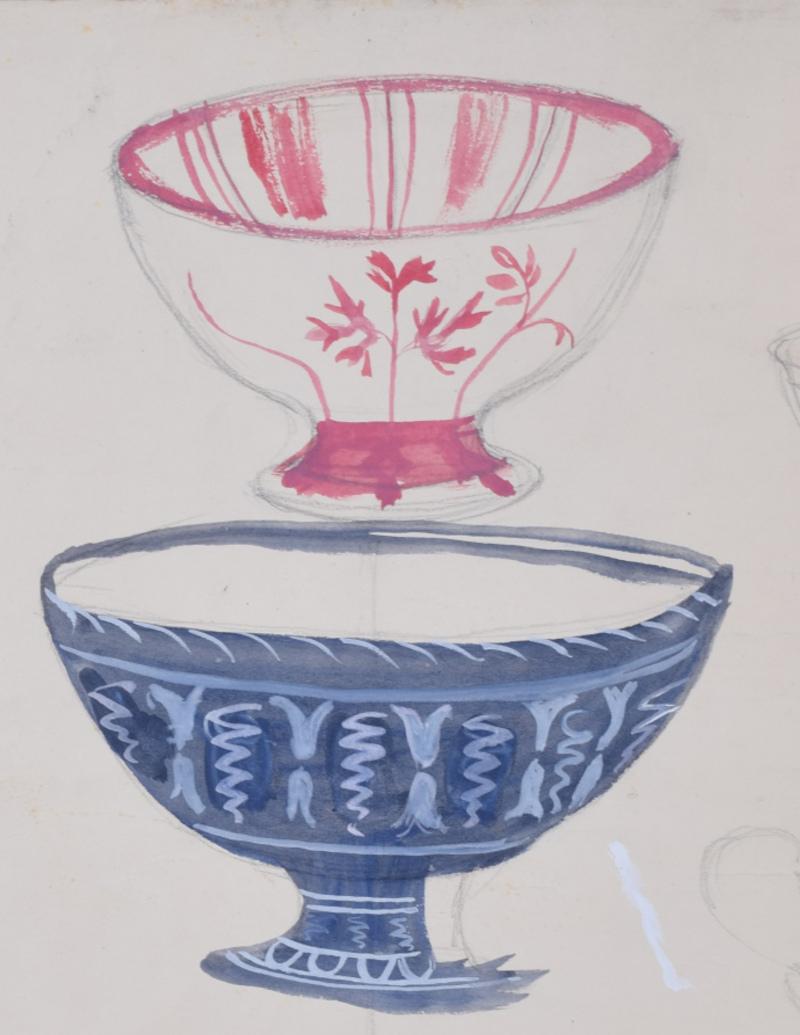 Design for fruit bowls watercolour sketch by Hilary Hennes For Sale 1