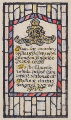 Antique St Etheldreda's Fulham WW1 commemorative window design by Reginald Hallward
