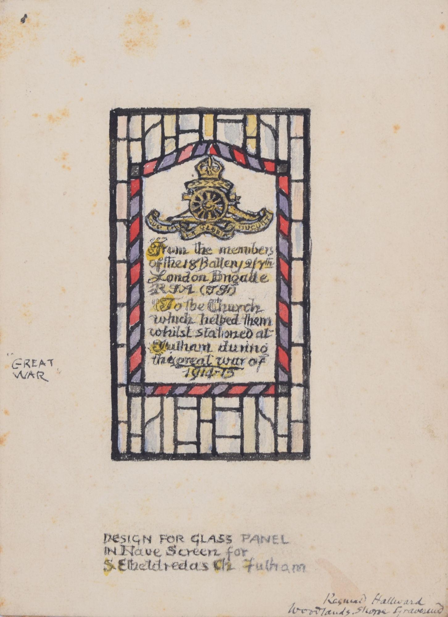 St Etheldreda's Fulham WW1 commemorative window design by Reginald Hallward For Sale 1