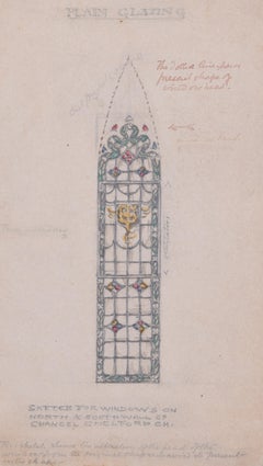 Antique Chelford Church stained glass window design by Reginald Hallward