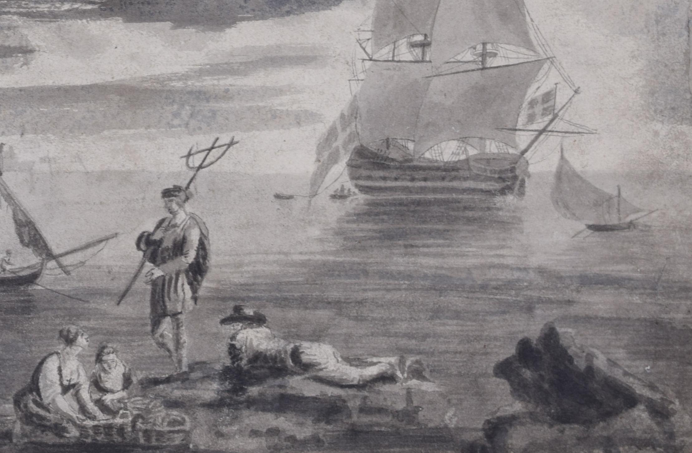 Trident on the Shore Meereslandschaft Zeichnung 19. Jahrhundert John Cantiloe Joy William Joy im Angebot 4