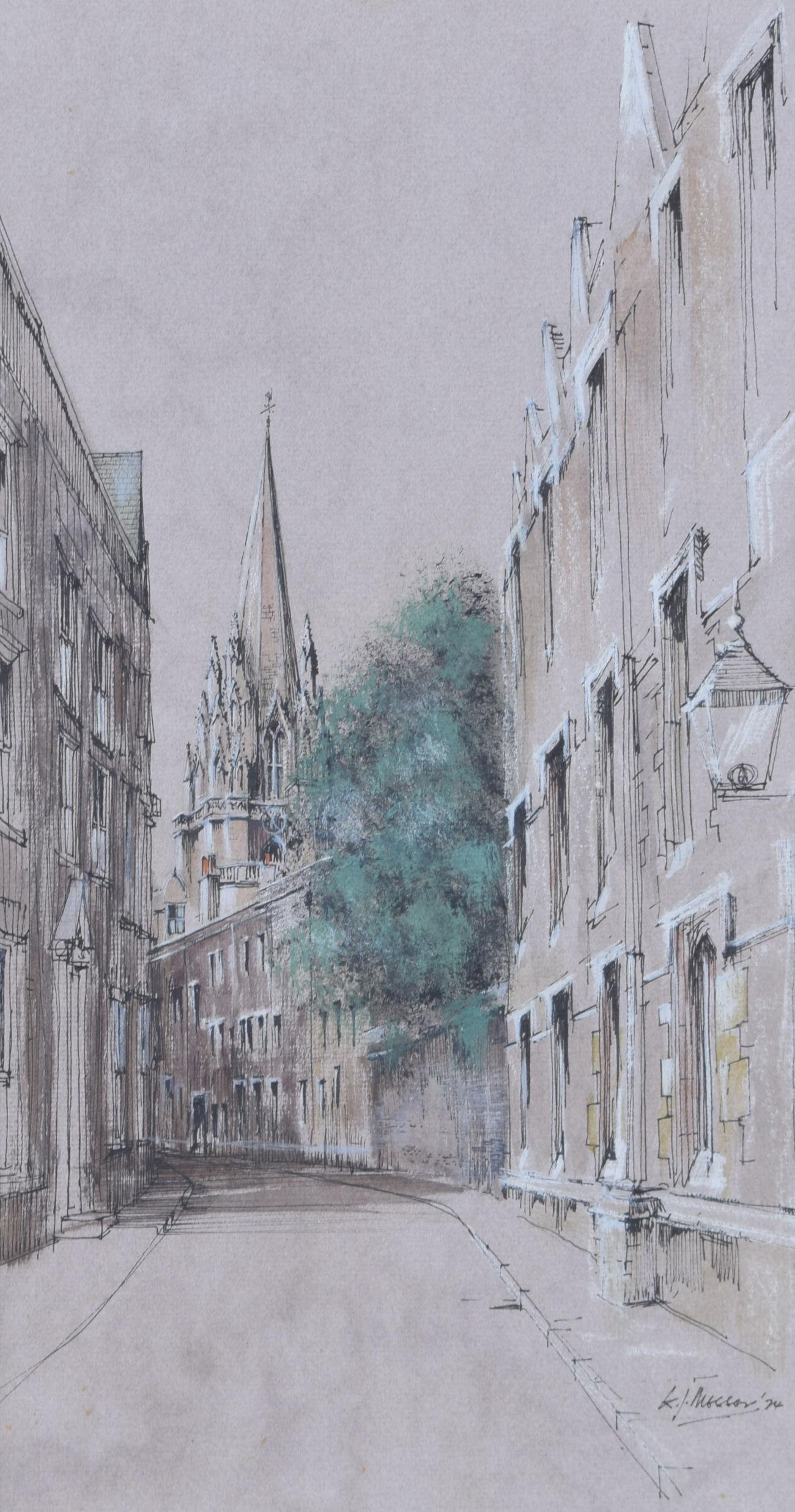 To see our other views of Oxford and Cambridge, scroll down to "More from this Seller" and below it click on "See all from this Seller" - or send us a message if you cannot find the view you want.

Ken Messer (1931 - 2018)
Oriel Street