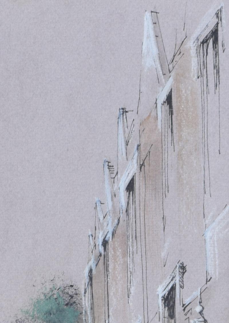 Oriel Street, Oxford, acquerello di Ken Messer in vendita 1