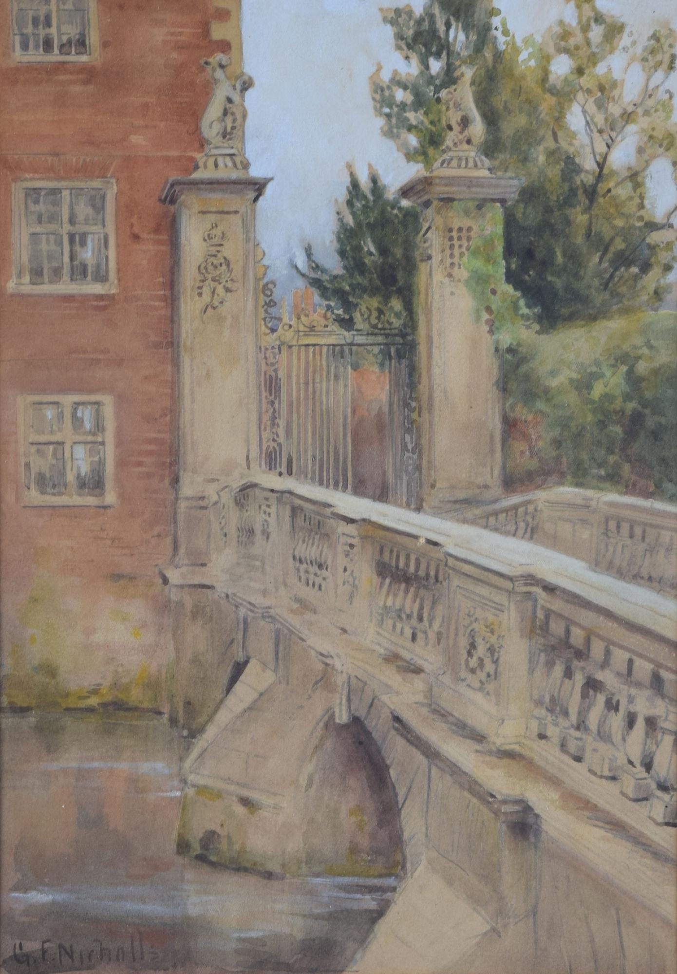Landscape Art George Frederick Nicholls - Aquarelle du St John's College, Cambridge Wren Bridge par G F Nicholls
