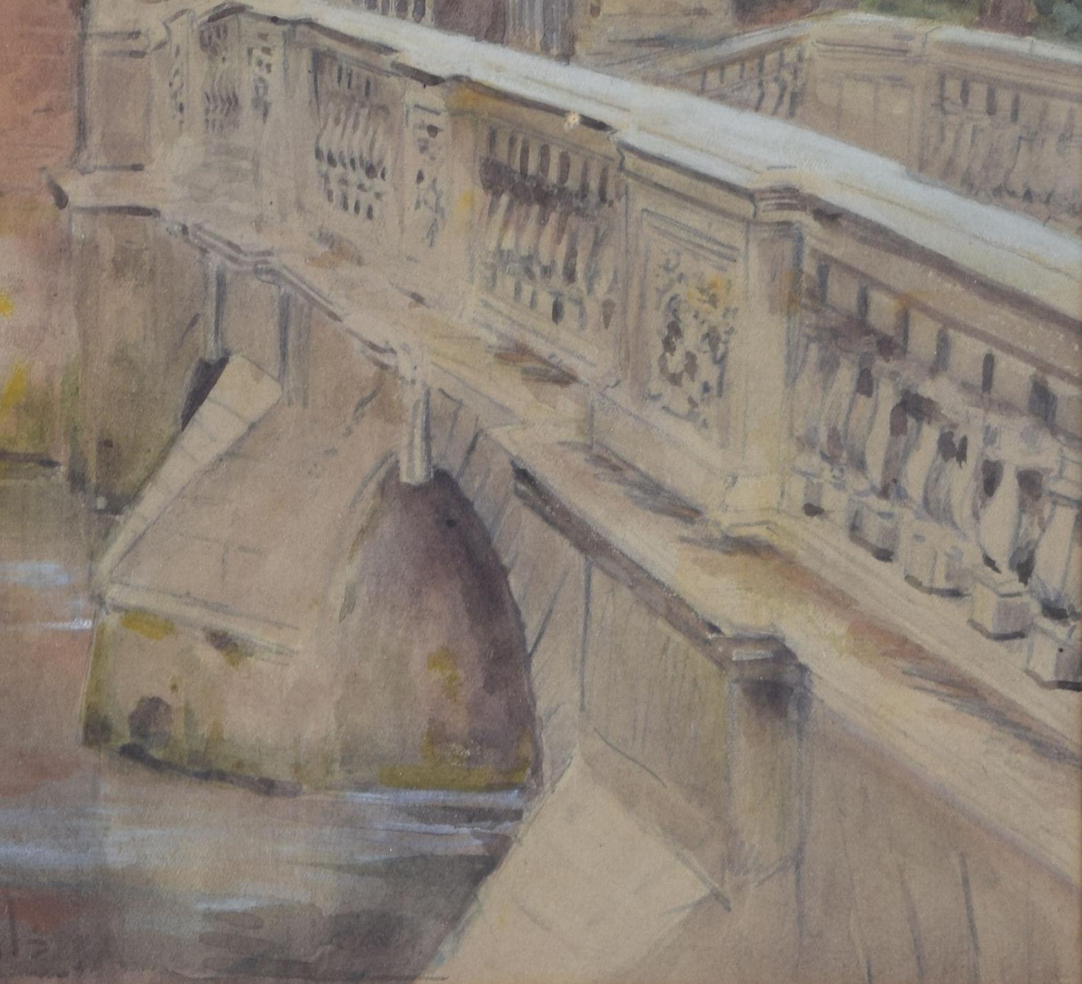 St John's College, Cambridge Wren Bridge watercolour by G F Nicholls For Sale 2