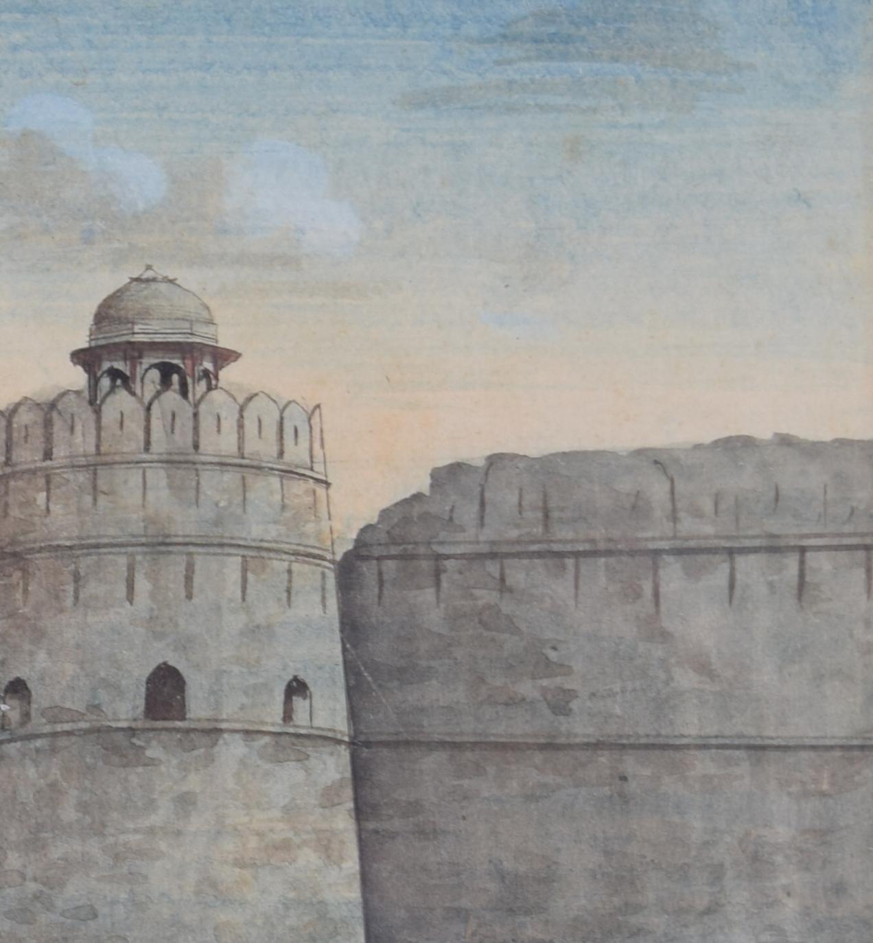Purana Qila Fort, Delhi, India stone wall gateway watercolour For Sale 2