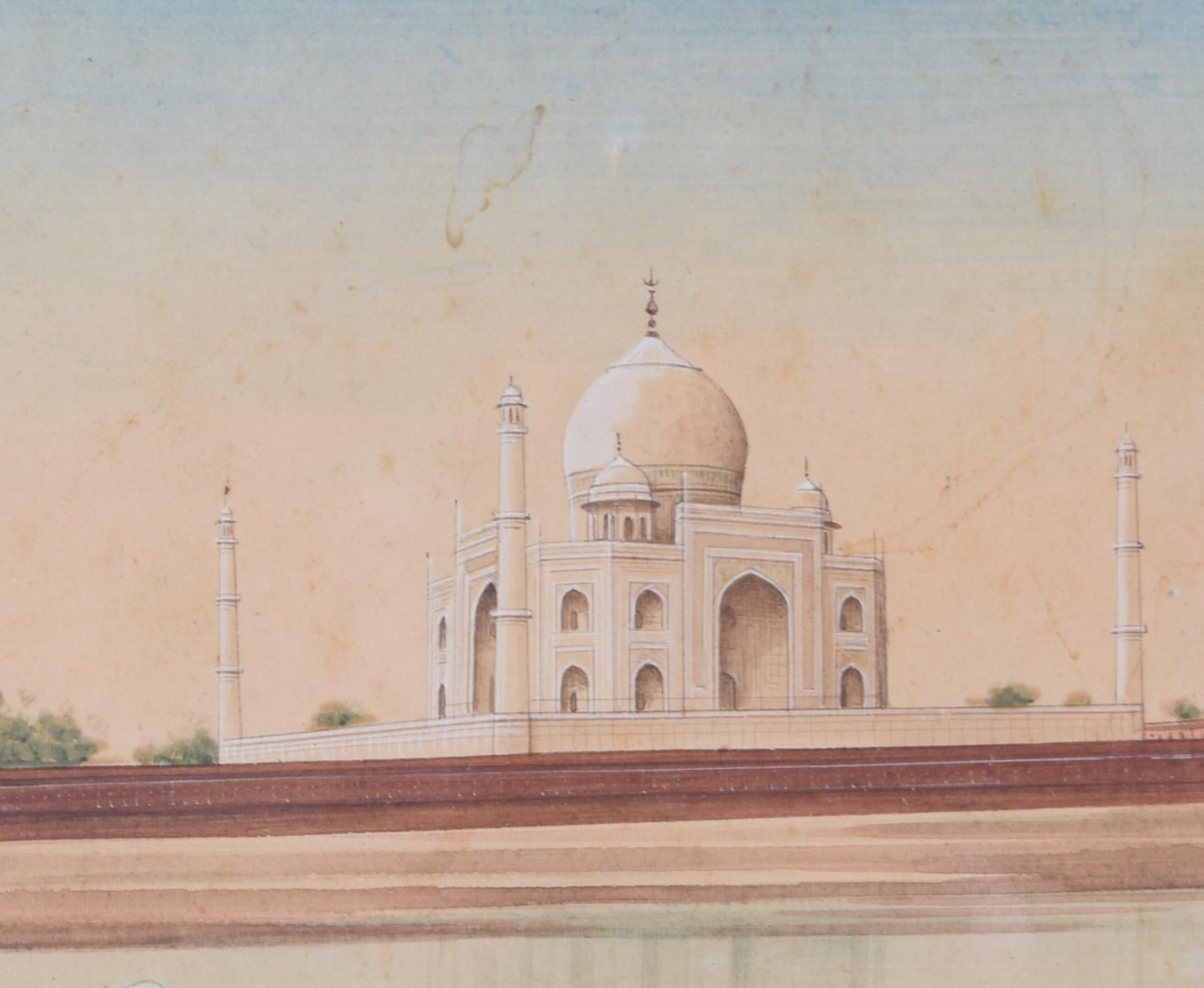 Taj Mahal, Indien, Aquarellgemälde (Beige), Landscape Art, von Unknown