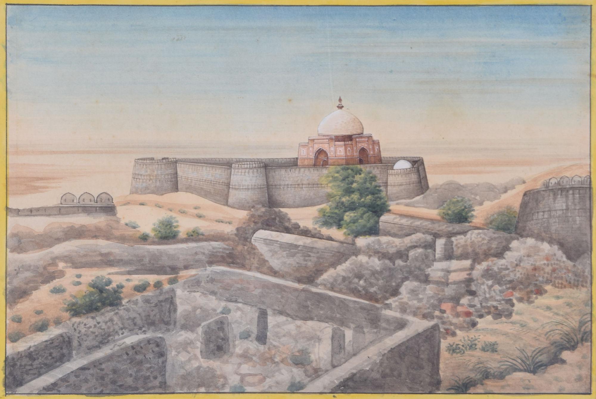 Unknown Landscape Art – Tughlaqabad Fort, Delhi, Indien, Aquarell