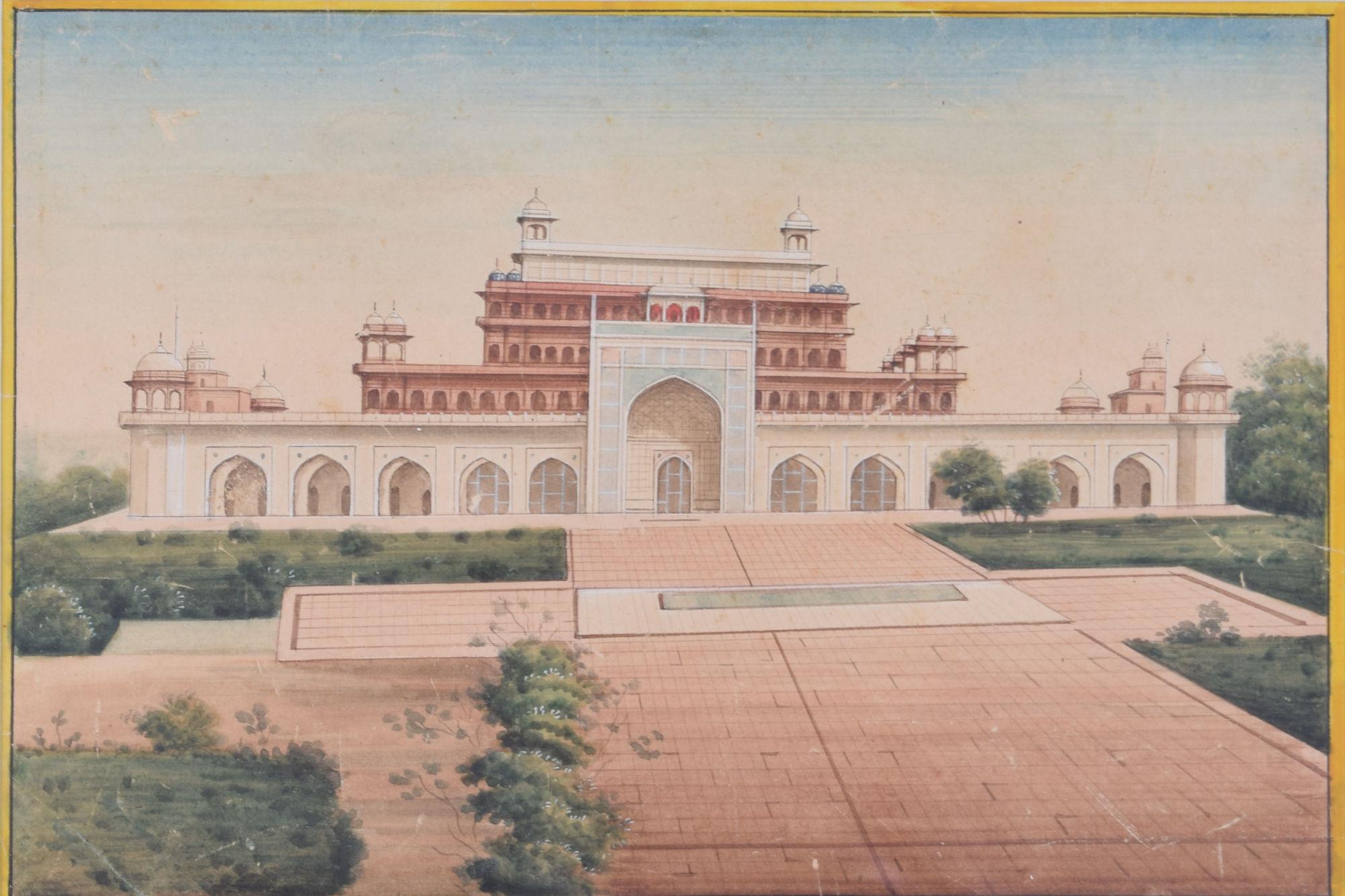 Unknown Landscape Art – Akbar's Tomb, Agra, Indien, Aquarell