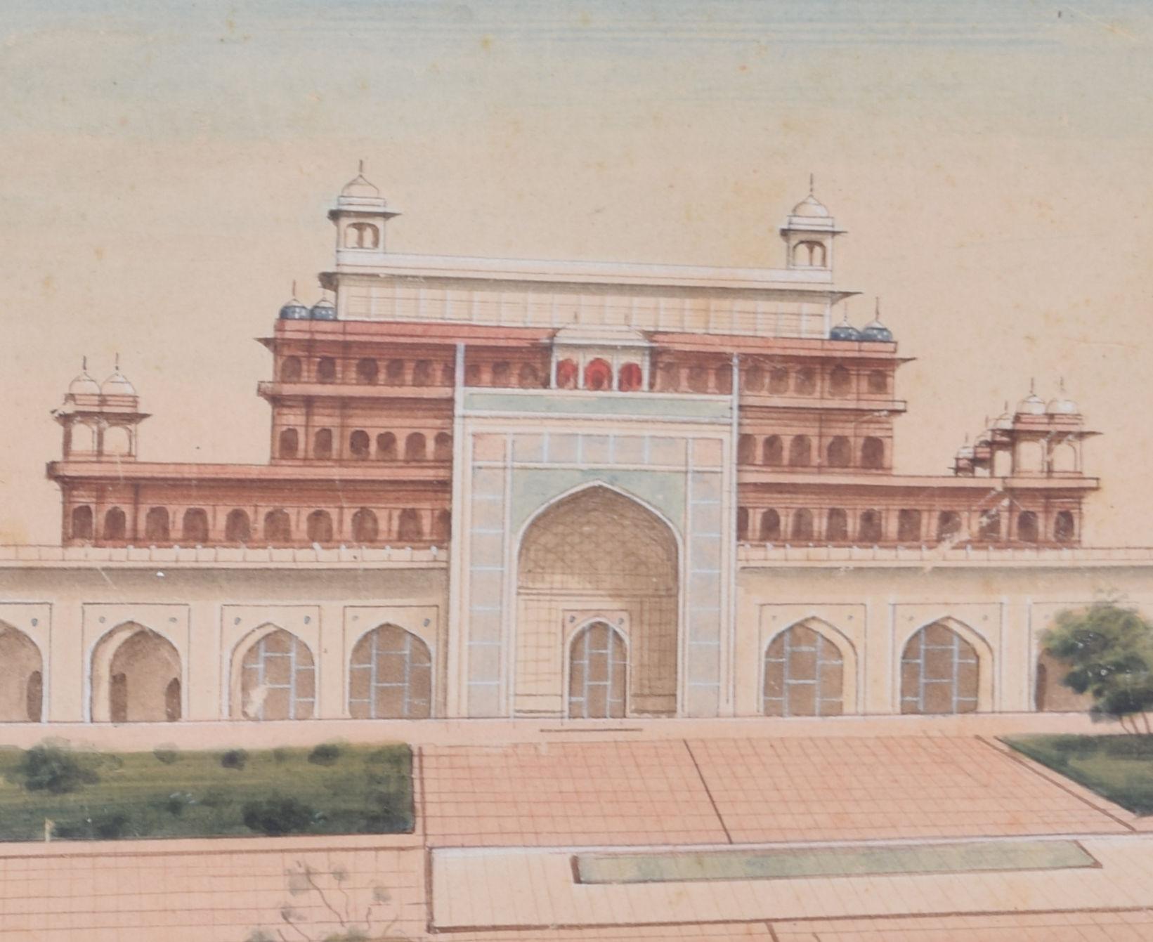 Akbar's Tomb, Agra, Indien, Aquarell im Angebot 1