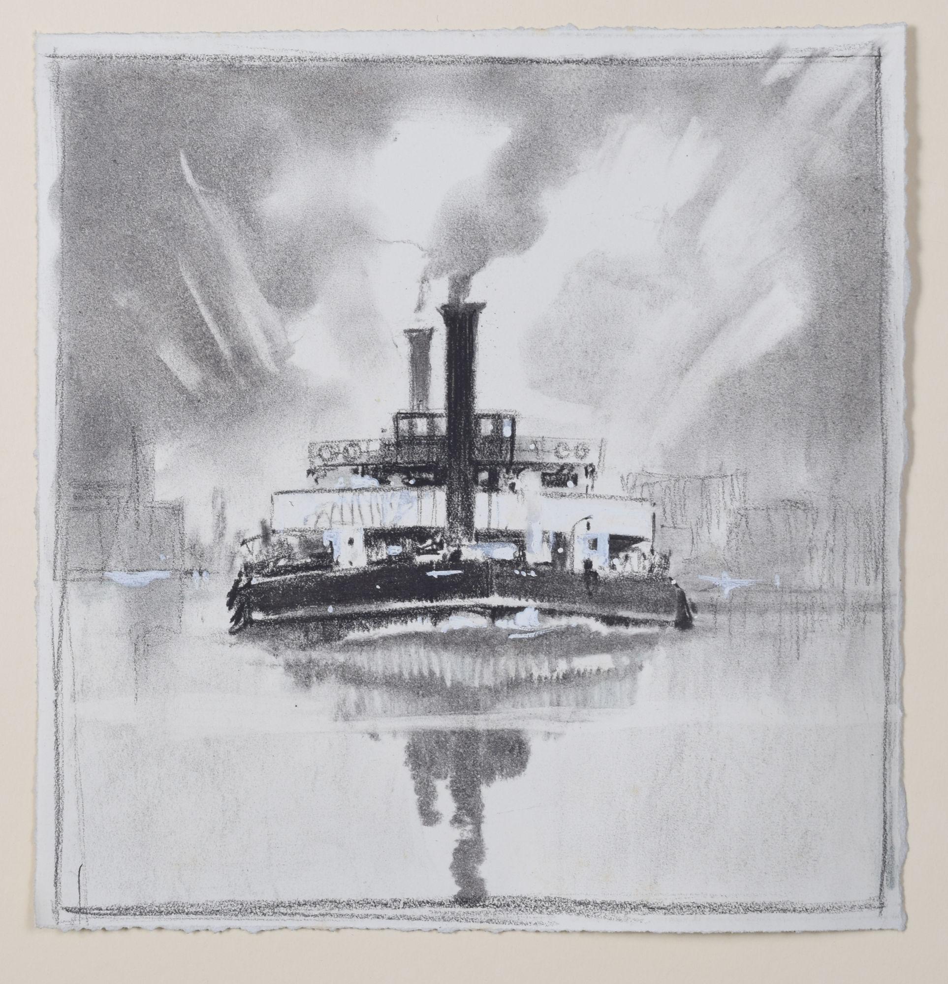 To see more, scroll down to "More from this Seller" and below it click on "See all from this Seller." 

Leslie Carr (1891 - 1969)
Paddlesteamer
Mixed media with pencil bodycolour
19 x 18 cm

From one of Carr's sketchbooks.

A steamship rendered in