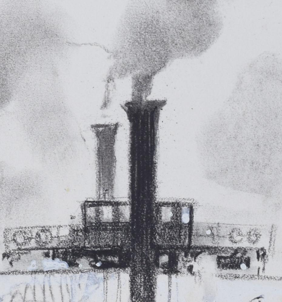 Paddlesteamer drawing by Leslie Carr For Sale 3