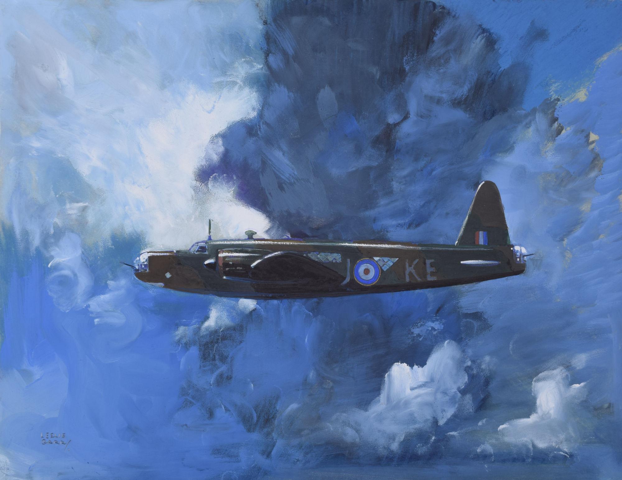 To see more, scroll down to "More from this Seller" and below it click on "See all from this Seller." 

Leslie Carr (1891 - 1969)
Wellington Bomber
Gouache
23 x 30 cm

Signed lower right.

A Wellington Bomber set against a torrid blue sky.

The