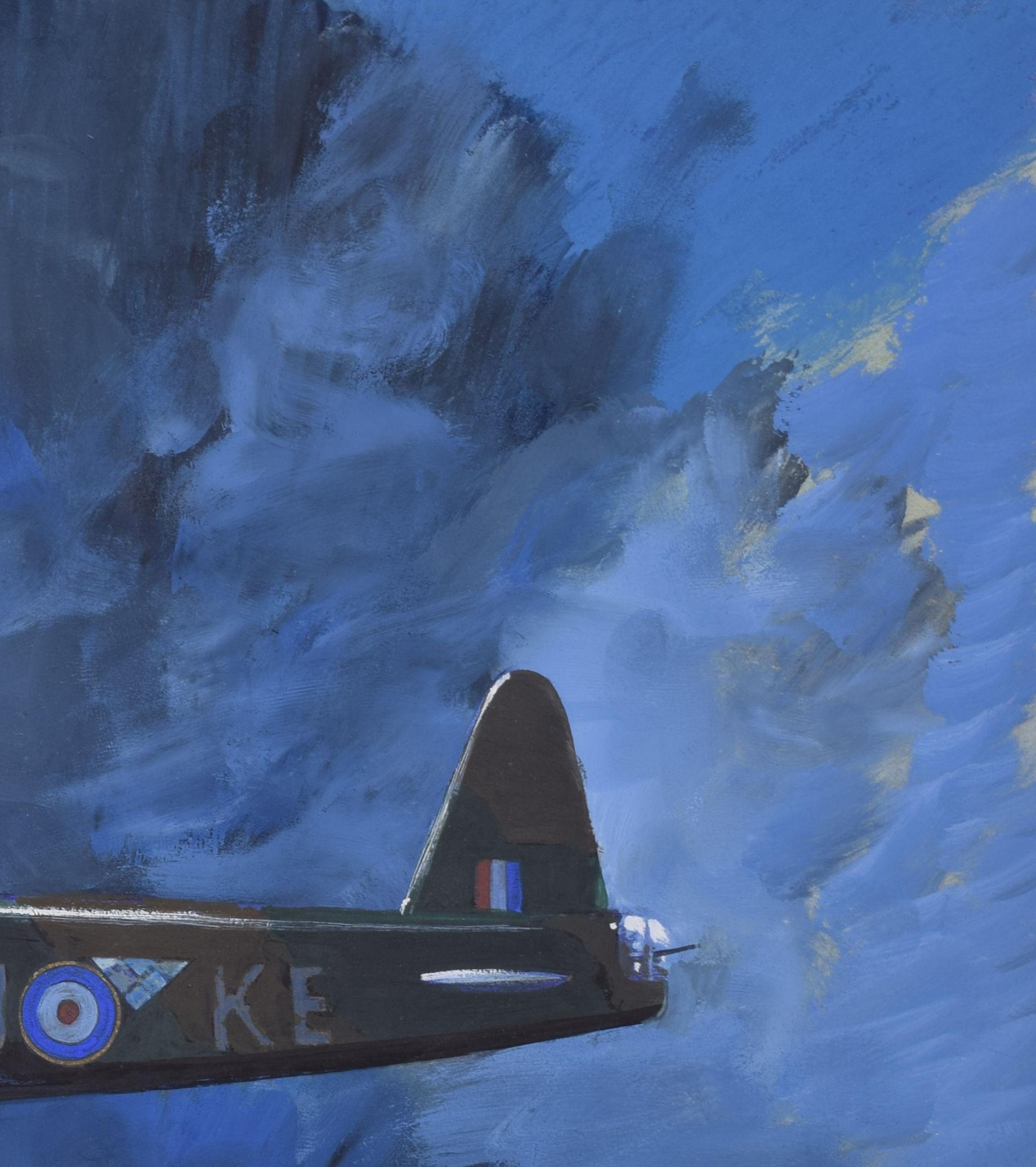 Wellington Bomber WW2 gouache painting by Leslie Carr For Sale 3