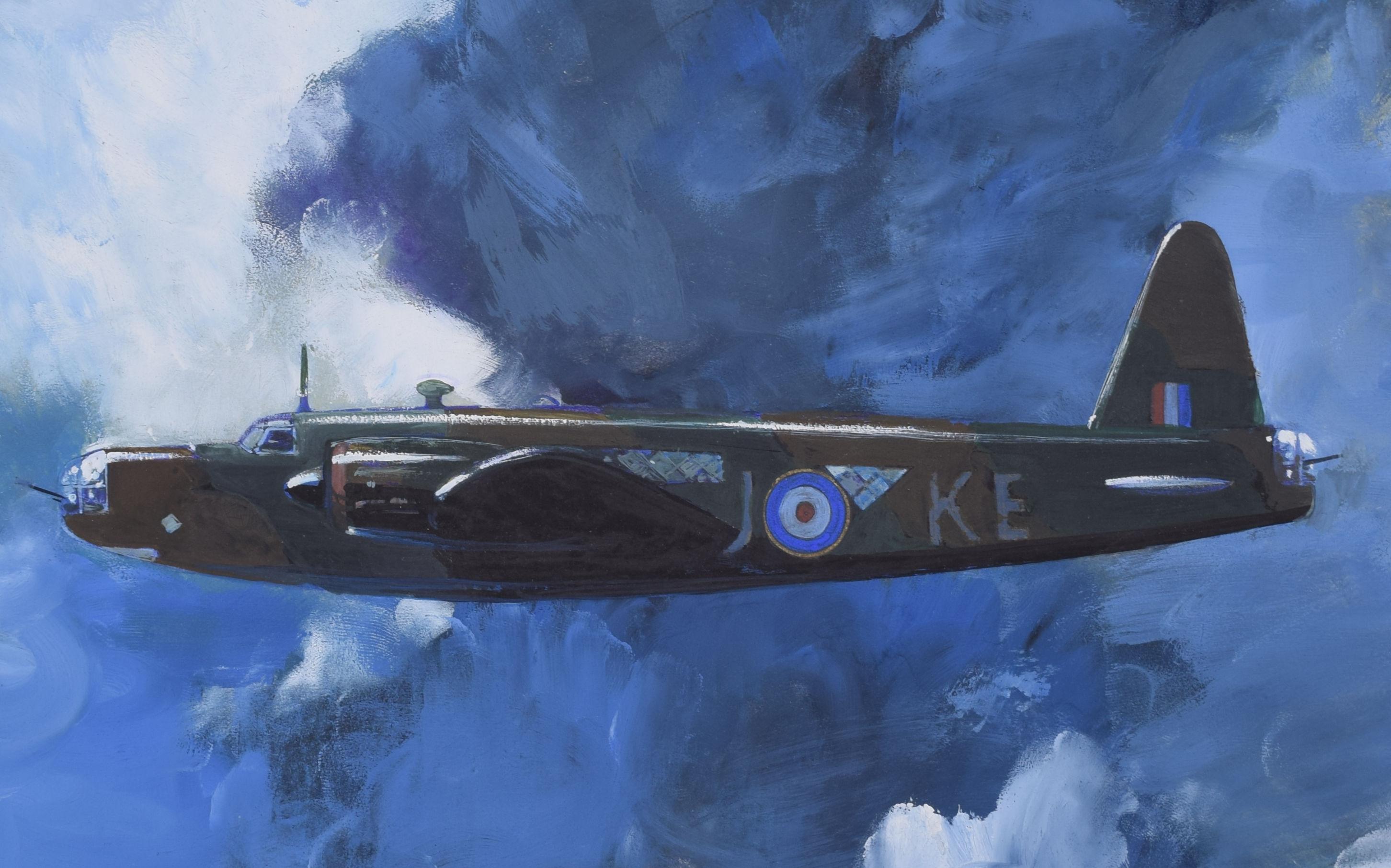 Wellington Bomber WW2 gouache painting by Leslie Carr For Sale 4