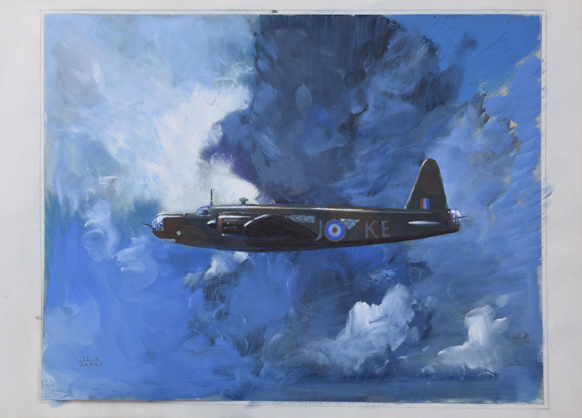Wellington Bomber WW2 gouache painting by Leslie Carr For Sale 9