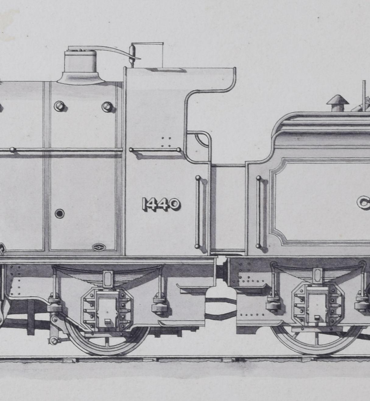 Steam Engine Great Northern Railway 1910 Zeichnung von Leslie Carr im Angebot 3