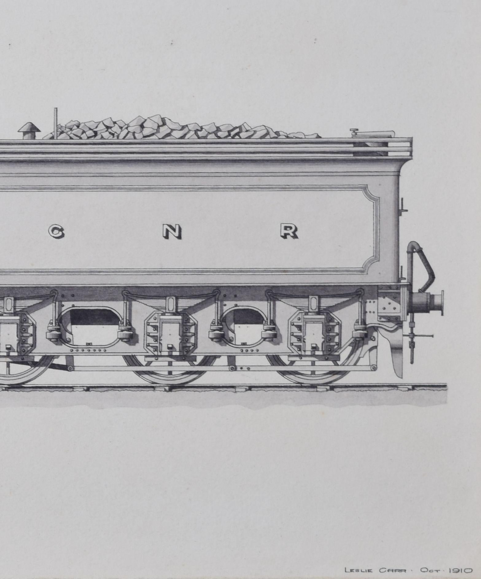 Steam Engine Great Northern Railway 1910 drawing by Leslie Carr For Sale 4