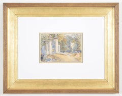 Clare College Gates, Cambridge watercolour by John Fulleylove