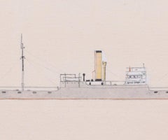 SS Hesleyside SS Kymas steamer boat ink drawing by Laurence Dunn