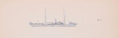 Vintage SS Beryl SS Fodhla Scottish steamer boat ink drawing by Laurence Dunn