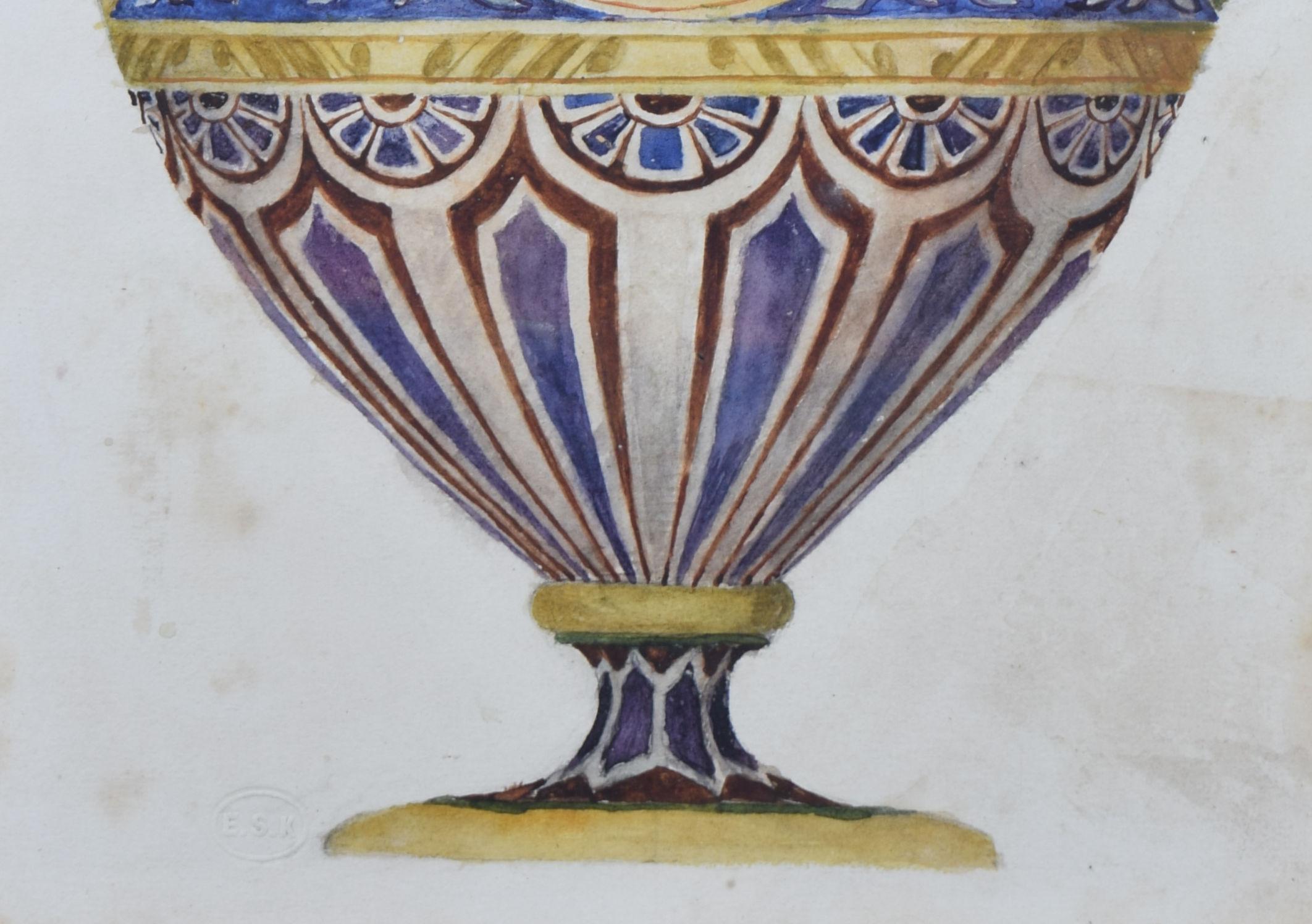 Decorative Vase 19th century gouache painting by Royal College of Art student For Sale 3
