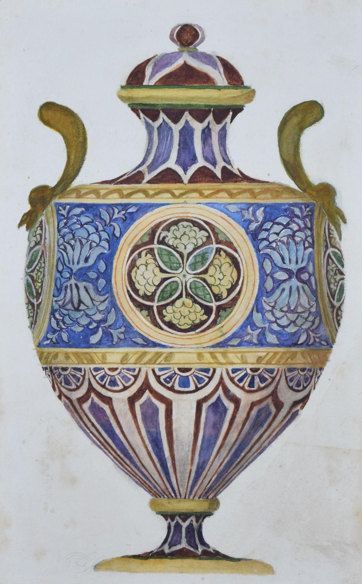 Decorative Vase 19th century gouache painting by Royal College of Art student For Sale 4