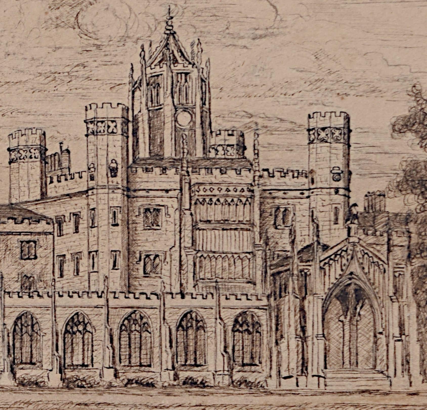 Stift- und Tintenzeichnung des St John's College, Cambridge, 19. Jahrhunderts von Gerling im Angebot 2