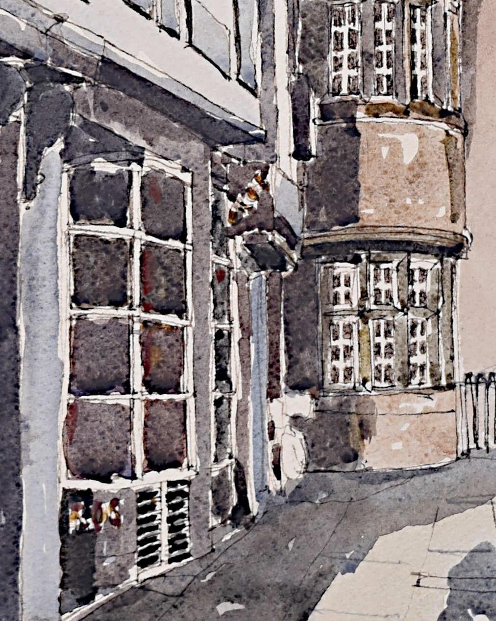 Free School Lane, Cambridge watercolour by Philip Martin For Sale 1