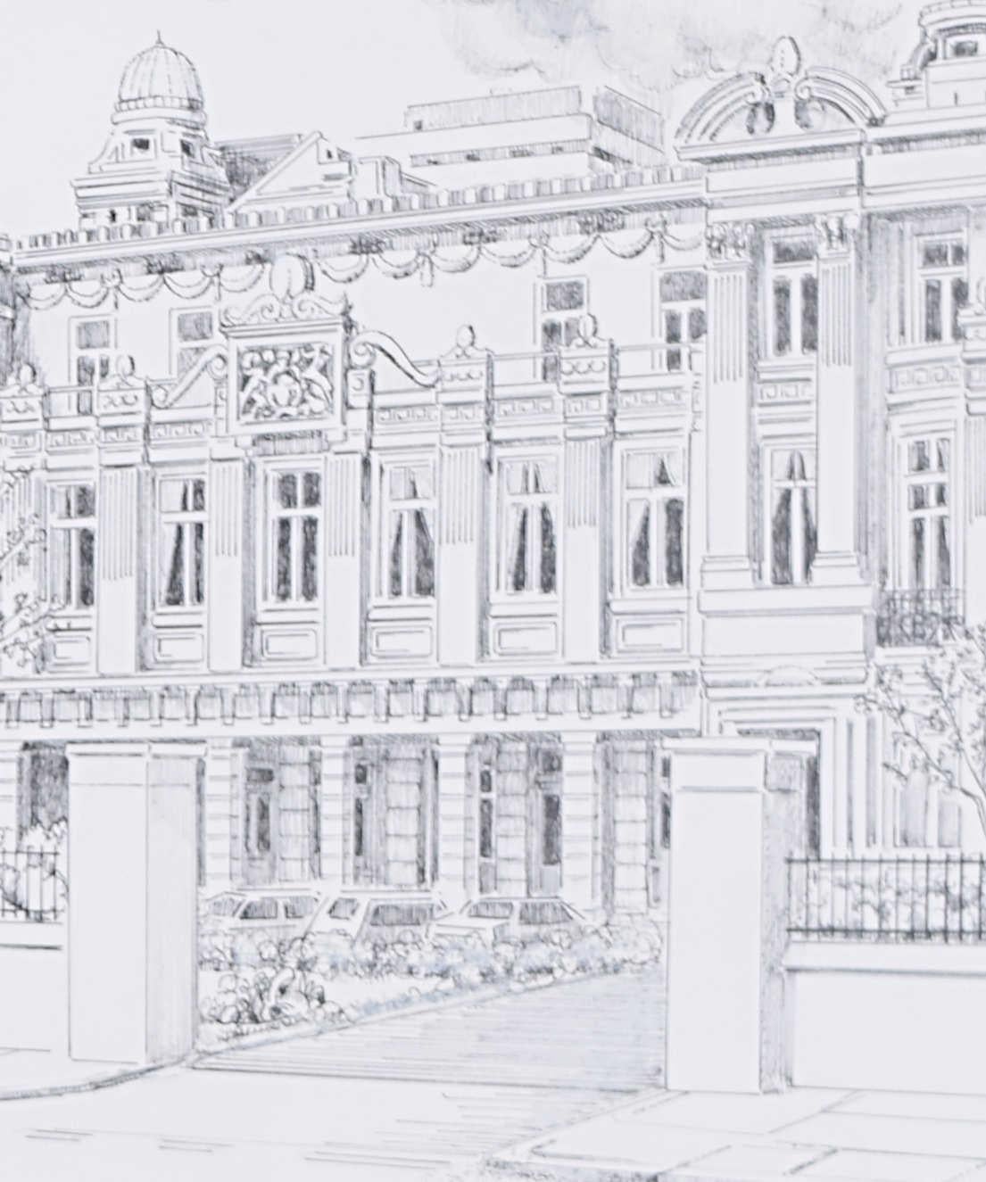Queen Mary Westfield College University of London dessin de Marian Bunzl c.1995 en vente 2