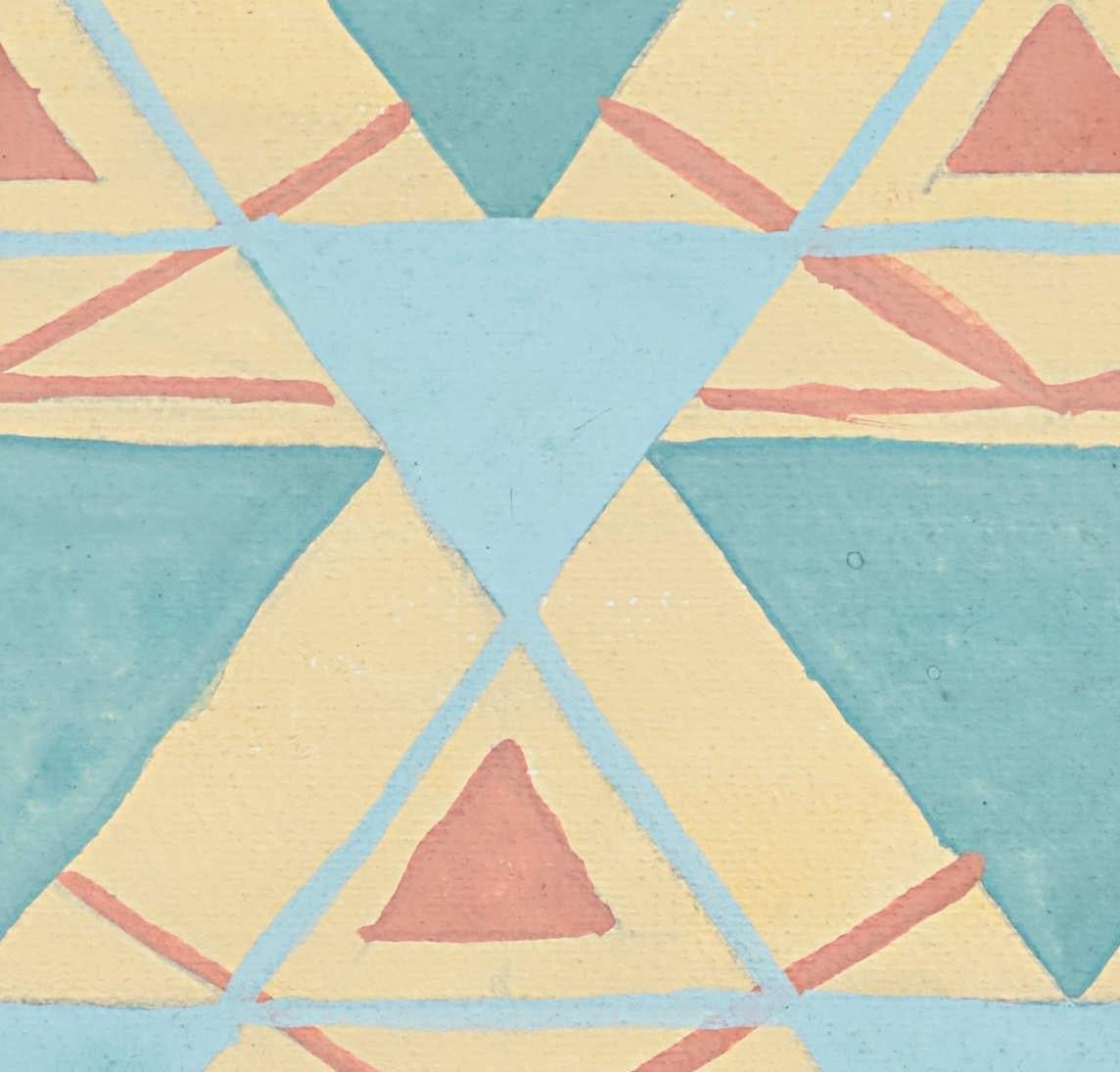 Art Deco francese del 1925, disegno su tessuto a guazzo di Genevieve Moreau Triangoli verdi in vendita 1
