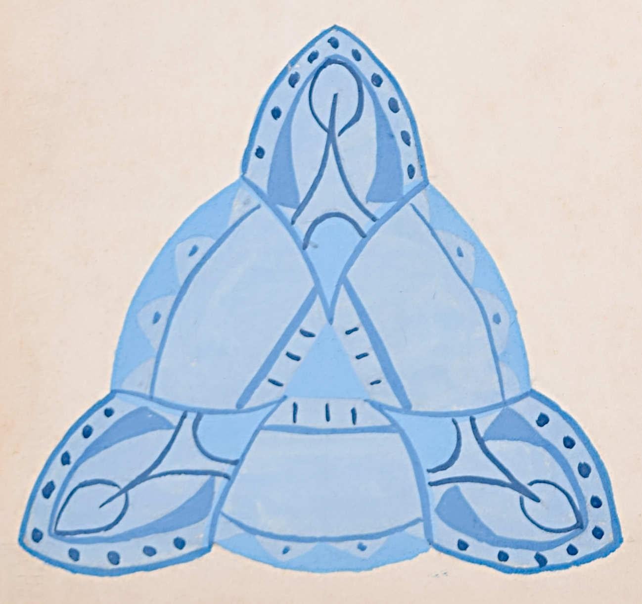 Dessin de tissu Art Déco français à la gouache Genevieve Moreau trois en bleu, vers 1925 en vente 2