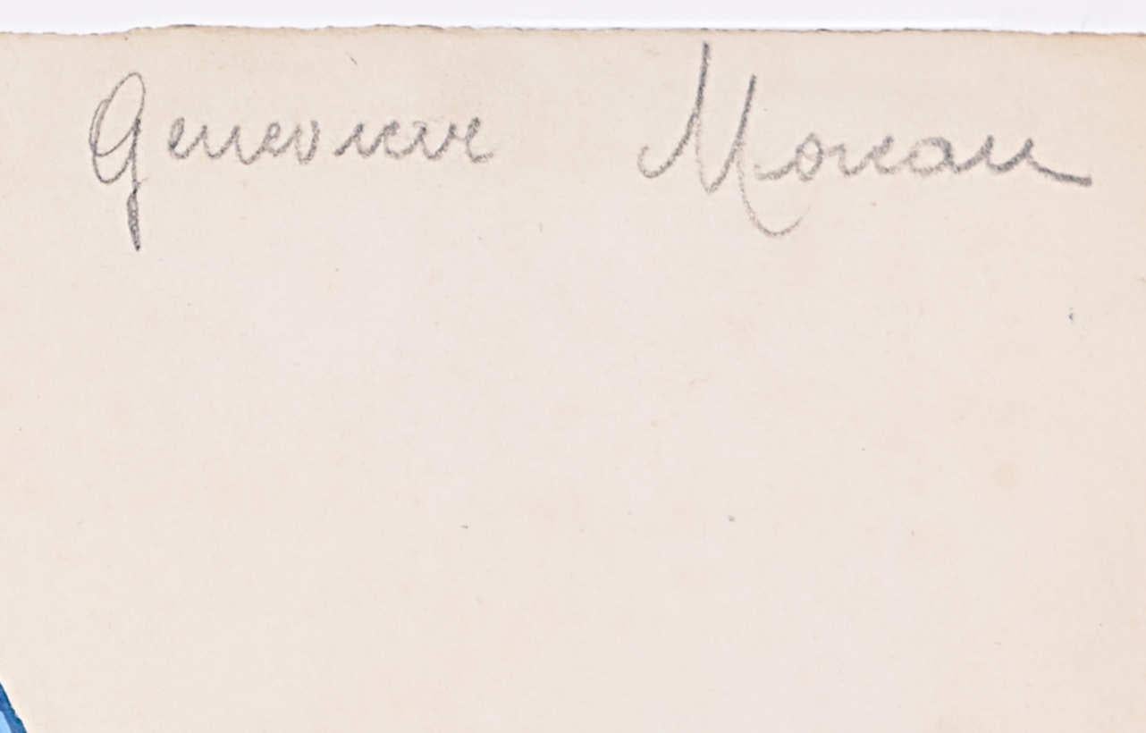 Dessin de tissu Art Déco français à la gouache Genevieve Moreau trois en bleu, vers 1925 en vente 4