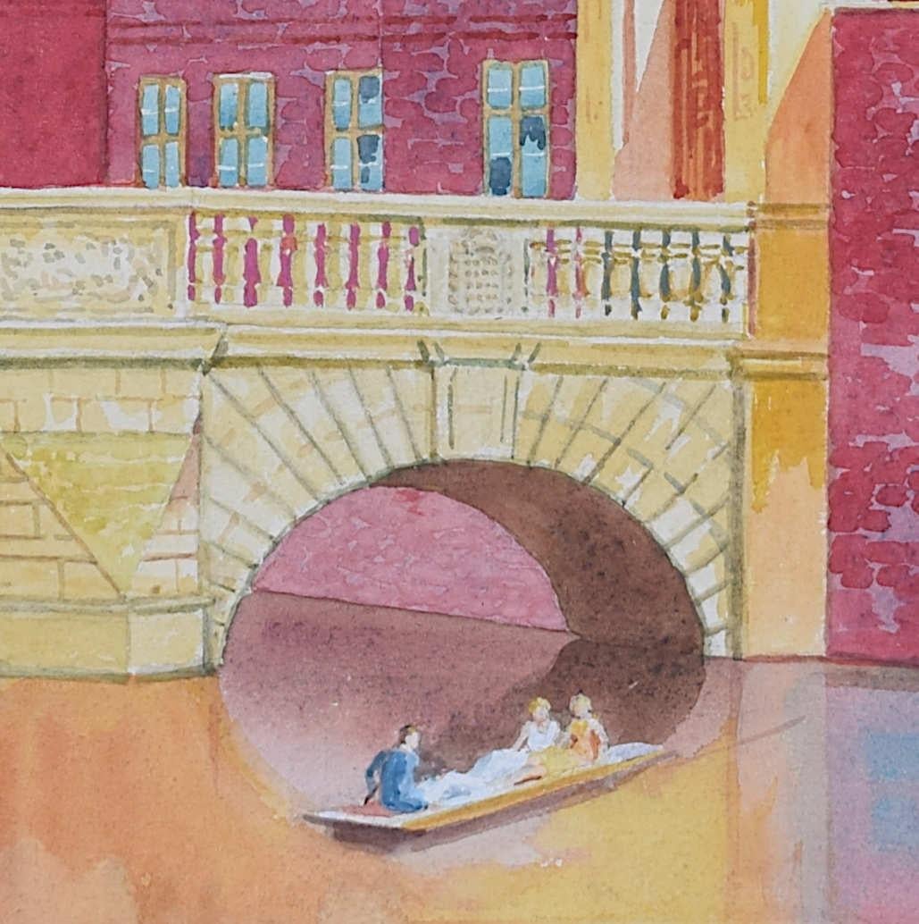 Gouache del St. Johns College, Cambridge - Landscape Art Marrone di Lance Catermole