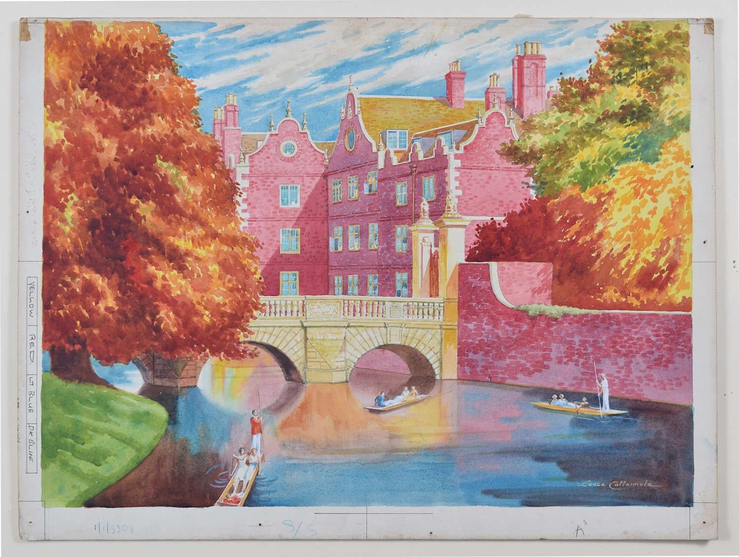 Gouache del St. Johns College, Cambridge - Art di Lance Catermole