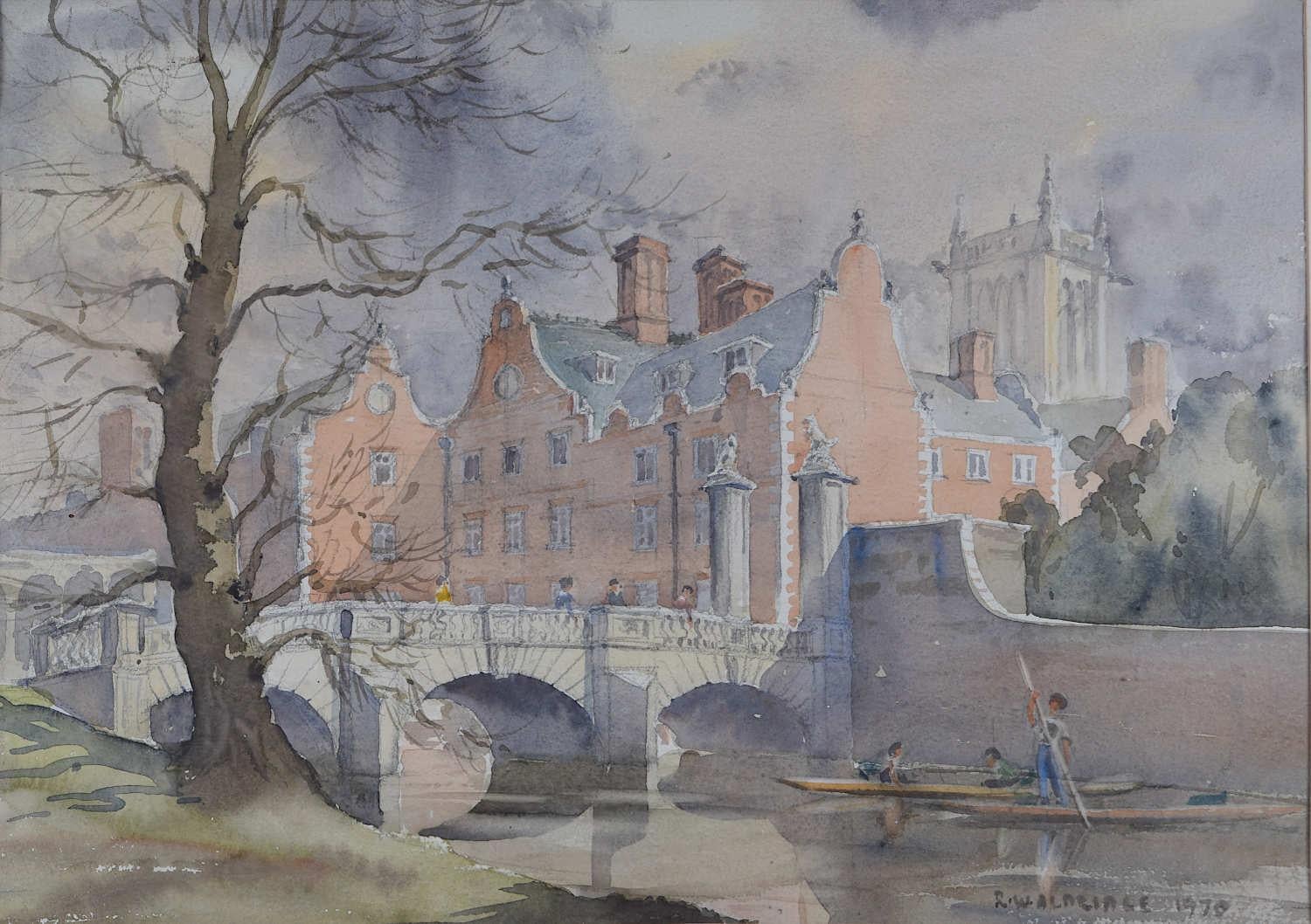 Peinture à l'aquarelle de R Winton Aldridge, St John's College Cambridge