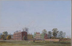 Antique A Cricket Match at Jesus College Cambridge, watercolour by George Pyne