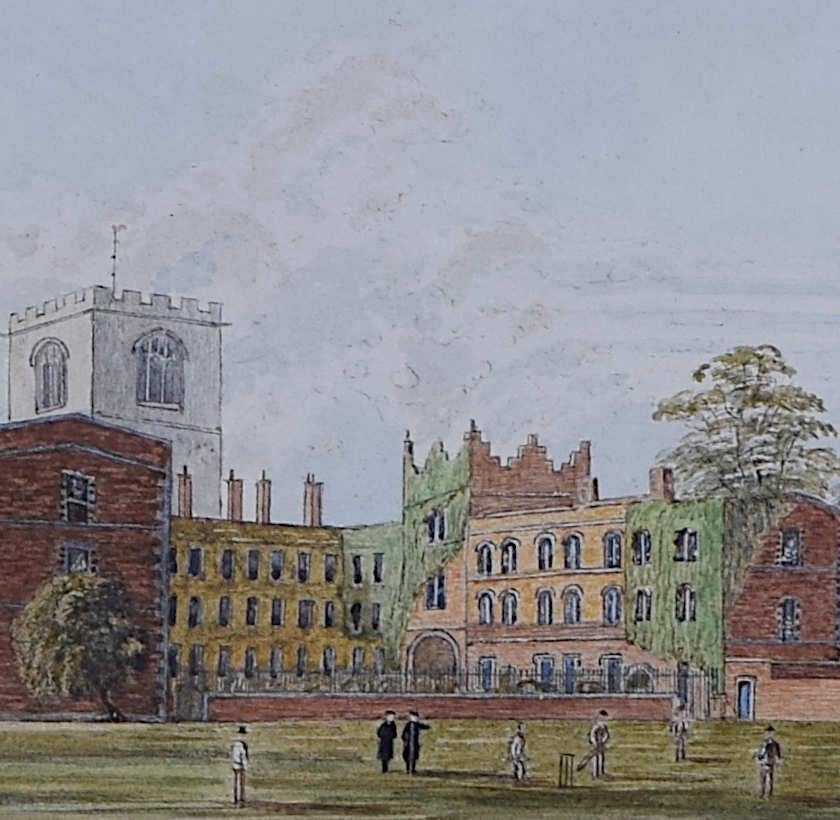 Ein Cricketspiel am Jesus College Cambridge, Aquarell von George Pyne im Angebot 1