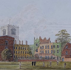A Cricket Match at Jesus College Cambridge, watercolour by George Pyne